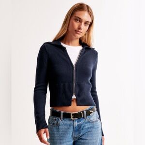 Abercrombie & Fitch: Dark Indigo, Zip-Up Collared Cardigan, Size Small